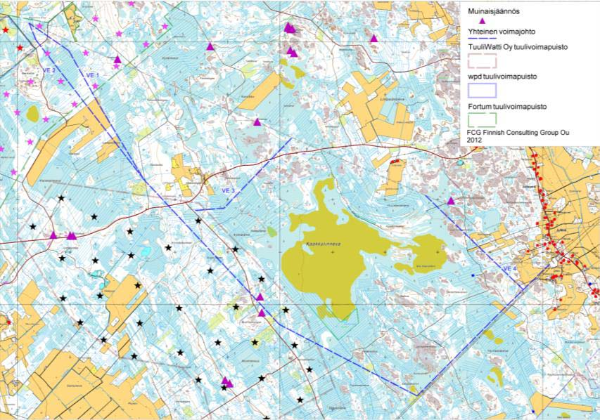 FCG Finnish Consulting Group Oy 41 (51) 10 VOIMAJOHTOJEN VAIKUTUKSET MUINAISJÄÄNNÖKSIIN Tuulivoimapuistojen yhteiset voimajohtoreittivaihtoehdot sijoittuvat metsäisille korpisoille ja laakeille