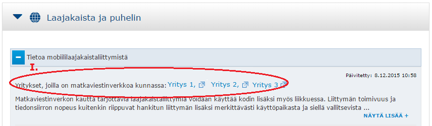 12 (18) I. Lähialuenäkymän Laajakaista- ja puhelin päävalikn mbiililiittymiä kskevan sin alussa J.