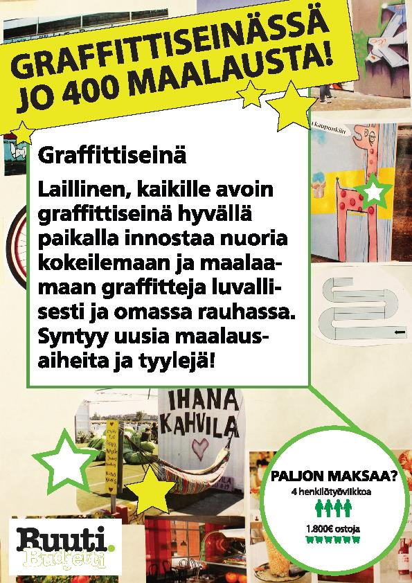 d) Laillinen graffittiseinä alueelle.