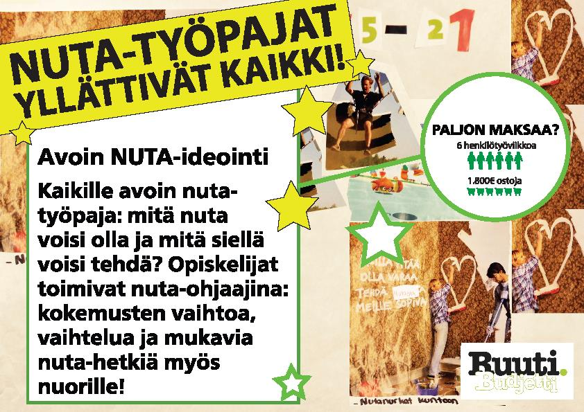 g) Nutanurkat, nuorisotalojen tilojen uudelleen järjestely eri toimintojen mukaan, rauhalliset tilat ja riehumistilat