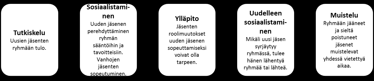 20 KUVIO 3. Morelandin ja Levinen [1984] esittämä sosialisaation viisivaiheinen malli (Pennington 2005, 75). Ihminen on lajityyppinä hyvin riippuvainen toisista yksilöistä.