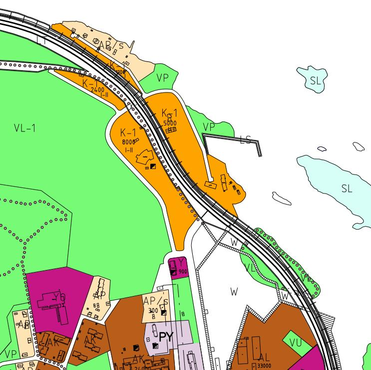 teollisuutta. Alueelle ei saa sijoittaa päivittäistavaramyymälää eikä automarket-tyyppistä suurmyymälää. Rakennusoikeus on K-1 alueella yhteensä 8000 k-m 2, I-II kerrokseen.