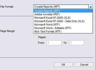 Crystalissa toiminne export, jolla raportin voi ajaa Exceliin
