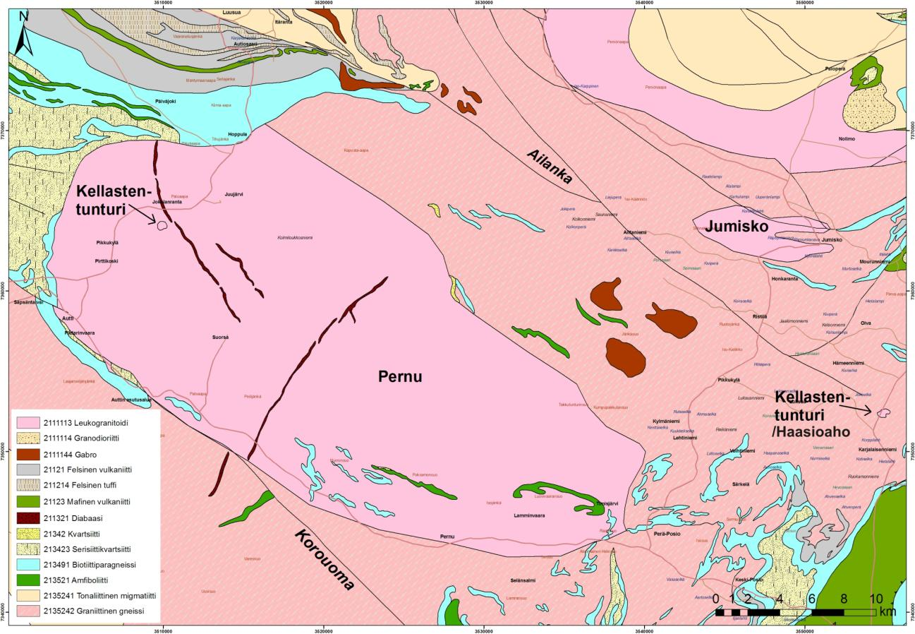 GEOLOGIAN TUTKIMUSKESKUS 24 sen kartan perusteella graniitteja leikkaa muutama diabaasijuoni, mutta juonia ei havaittu paljastumilla. Kuva 17.