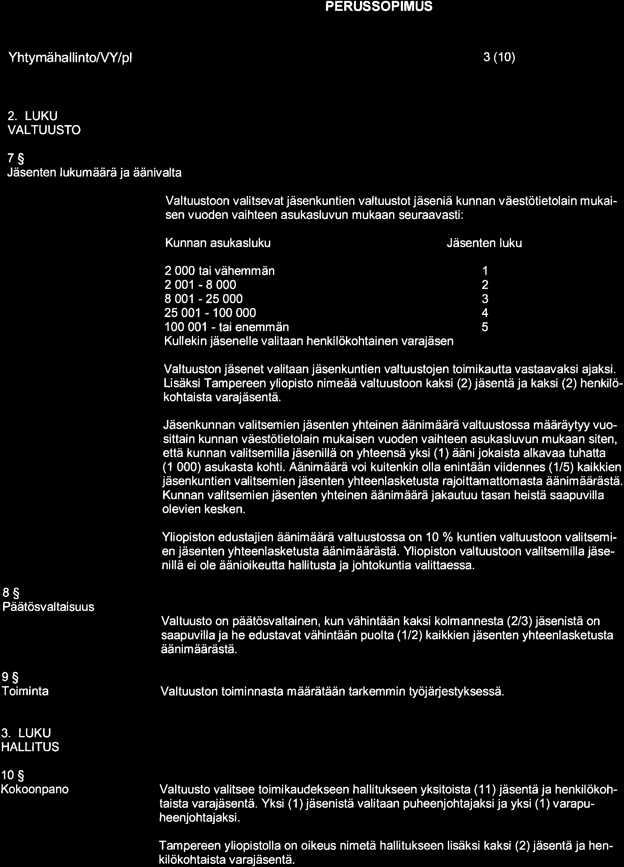 asukasluku Jäsenten luku 2 000 taivähemmän 2001-8000 8 001-25 000 25 001-100 000 100 001 - tai enemmän Kullekin jäsenelle valitaan henkilökohtainen varajäsen 1 2 3 4 5 Valtuuston jäsenet valitaan