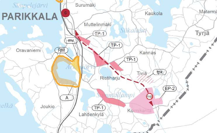 Kuva 3. Ote maakuntavaltuustn hyväksymästä vaihemaakuntakaavasta. 3.3 Yleiskaava Osalla alueesta n vimassa ikeusvaikutteisia rantasayleiskaavja.