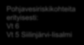 liikenteen onnettomuusmäärä (100 m etäisyydellä) 1 kpl 1 piste 2-3 kpl 3 pistettä >3 kpl 5 pistettä Vesistön koko ja tieosuuden pituus >50 km2 järvi tai >1km2 joki, 3 pistettä Tieosuuden pituus