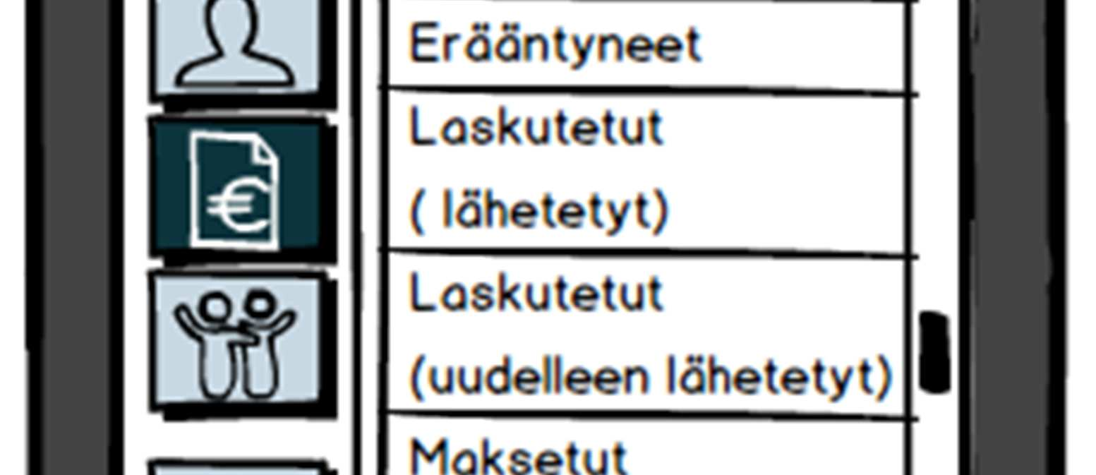 Laskuosion etusivun valikko Halutut laskut tulevat samalla periaatteella näkyville, kuin jäsenosiossa jäsenet (ks.