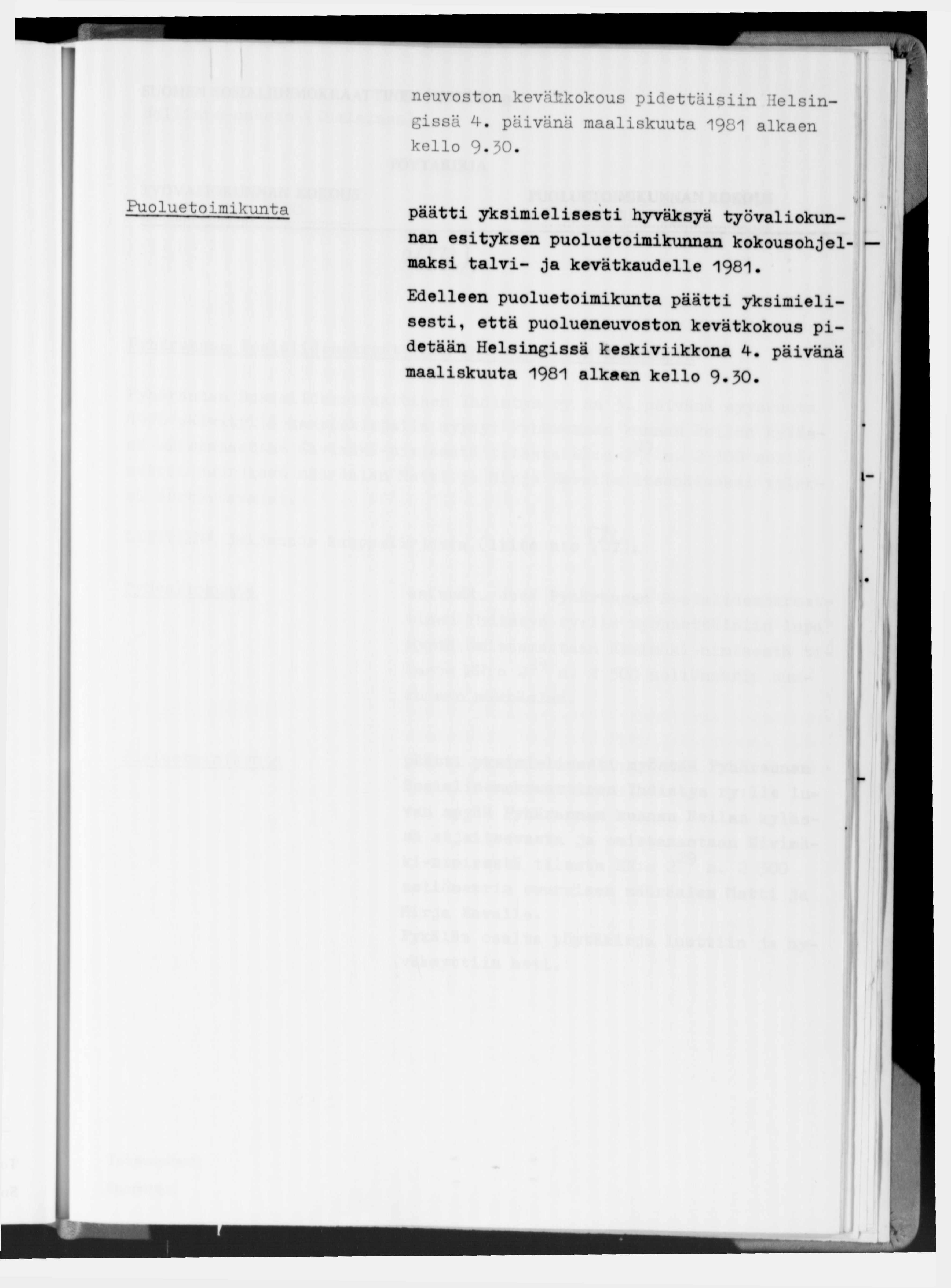 neuvoston kevätkokous pidettäisiin Helsingissä 4. päivänä maaliskuuta 1981 alkaen kello 9.ЗО.