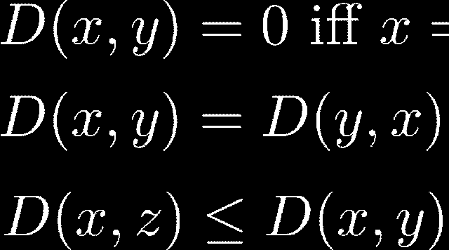 Metricity, in detail To be considered a metric, a distance measure has to satisfy 4