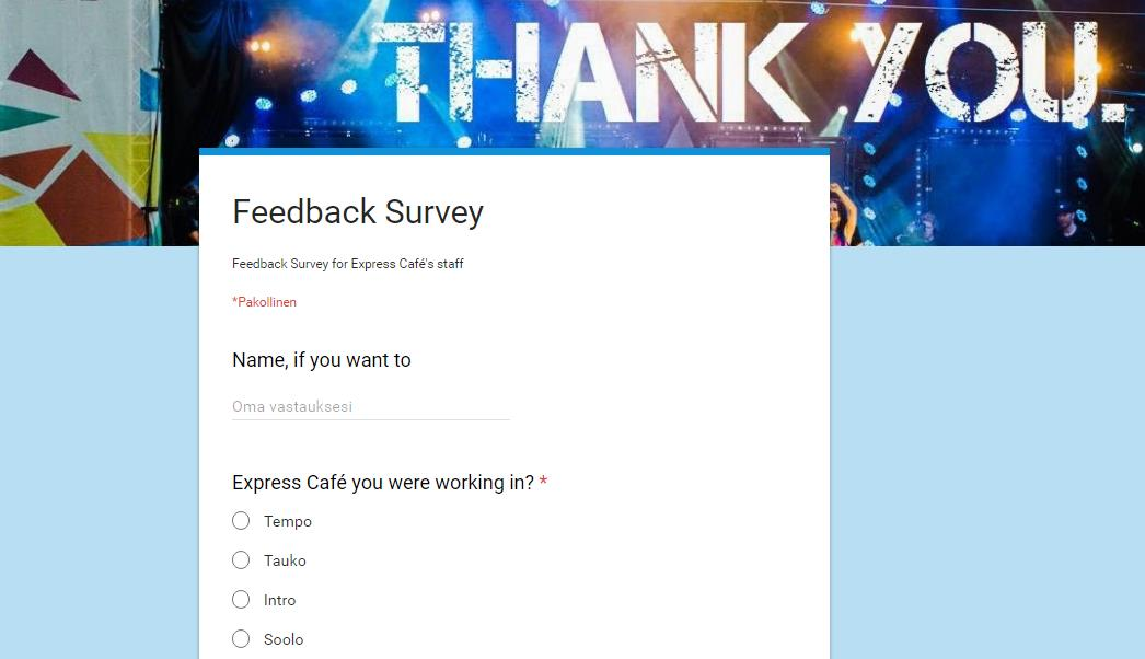 Feedback survey in English for