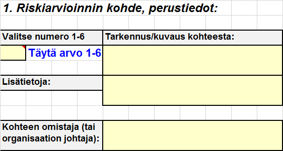 Riskiarviointityökalu OHJE 3 (13) laatija: 1 Perustiedot riskien arviointia koskien Toimintaympäristön määrittely on kuvattu tarkemmin VAHTI-ohjeessa 1/2017.