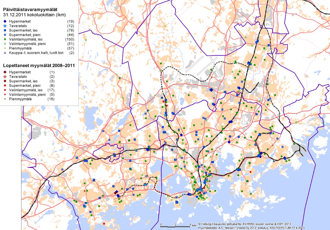 Yleiskaava Selvityksiä YOS 2013 14 Neljän vuoden tarkastelujakson aikana ainoan päivittäistavaramyymälänsä ovat menettäneet Helsingissä Tammisalo (2008) ja Espoossa Suvisaaristo (2011).