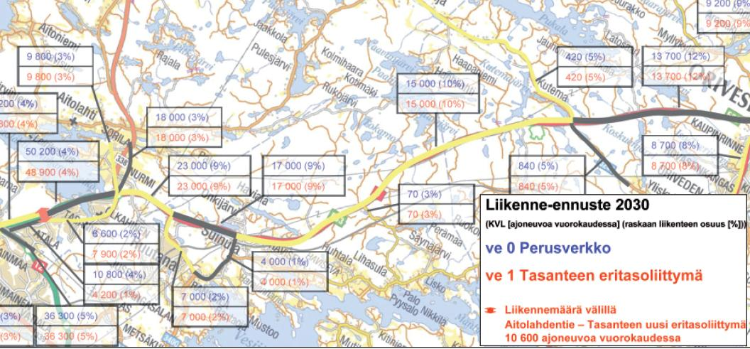 12 / 34 Yleissuunnitelmatyön yhteydessä laadittiin liikenne-ennuste vuodelle 2030 Tampereen seudun liikennemallin sekä Tiehallinnon kasvukerroinennusteen 2006 2030 avulla.