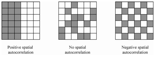 Spatial autocorrelation Positive spatial autocorrelation occurs when features that are similar in location are also similar in attributes Negative spatial