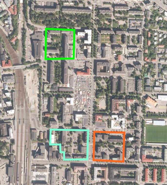 Korttelien hulevesisuunnitelmat 9 Kolme kohdetta, joihin kaikkiin tekeillä tai hiljattain laadittu suunnitelma täydennysrakentamisesta Hulevesitarkastelussa määritettiin hallinnan tarve ja arvioitiin