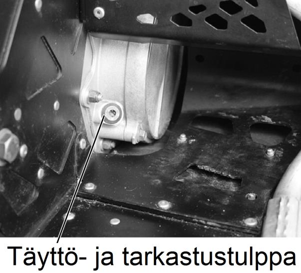 Puhdista mahdolliset öljyroiskeet. 5. Kierrä täyttö-/tyhjennystulppa kiinni. Kiristystiukkuus on 5,4-6,6 Nm.