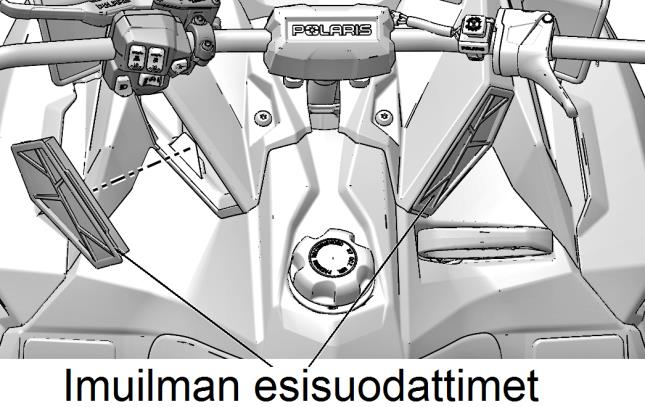 MOOTTORIKELKAN HUOLTO Imuilman suodattimet Sytytystulpat Imuilman esisuodattimet Ohjaustangon akselin vieressä olevat imuilman esisuodattimet estävät lumen pääsyn imukanavistoon.