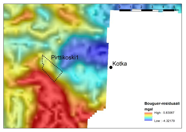 Pirttikosken alueella Forssan seurueen vulkaniiteissa ja mafisisissa syväkivissä magneettisuus lisääntyy.