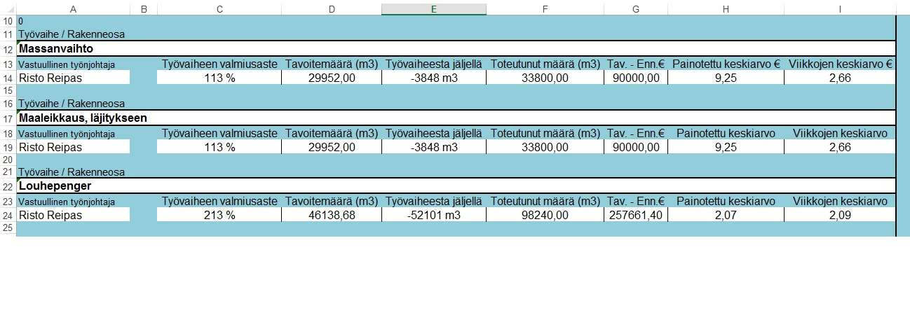 28 6.3 Keskeiset kehittämistoimenpiteet Eri lohkojen eri työvaiheet oli omina Exceleinään joten niiden tarkistaminen vei aikaa.