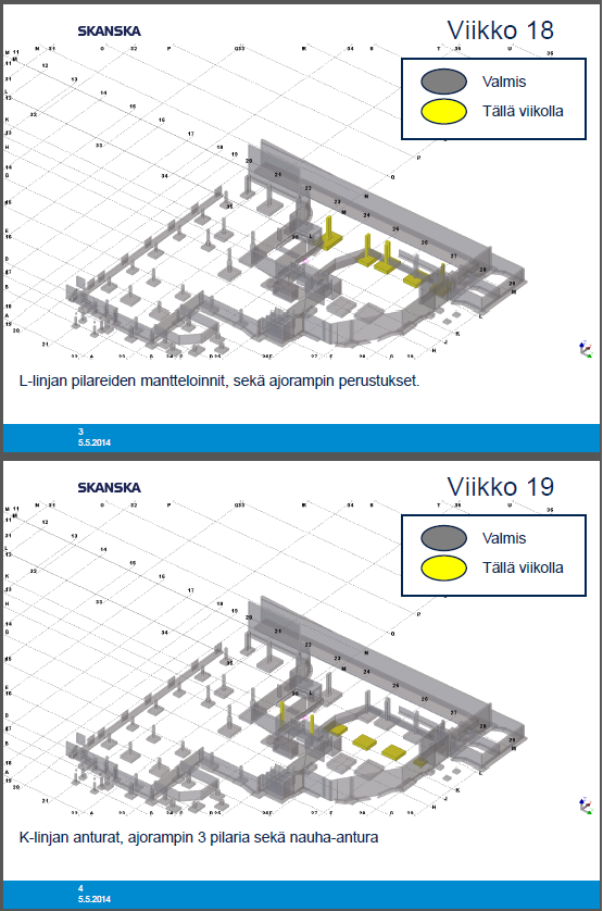 Kuva 11. Vahvistusten suunnitelma mallissa esitettynä Teräsrunkoa varten tehtyjen vahvistusten jälkeen päästiin kasaamaan itse teräsrunkoa.