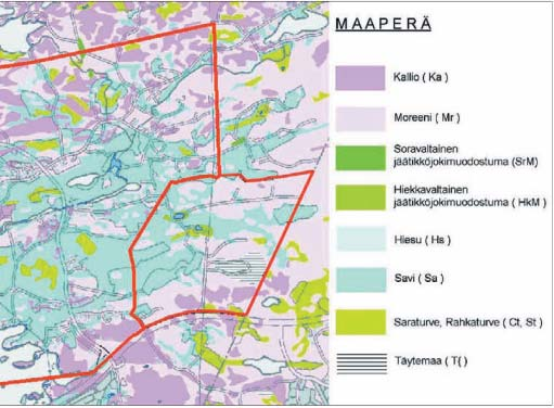 FCG Finnish Cnsulting Grup Oy Tampereen kaupunki 45 (96) 5.9 Kalli- ja maaperä Hankealueen maaperä kstuu mreenista (kuva 34). Alueellisen maaperäkartituksen mukaan mreeni n vähäkivistä hiekkamreenia.