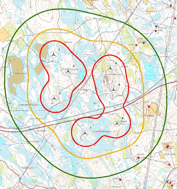 FCG SUUNNITTELU JA TEKNIIKKA OY Raportti 3 (37) Kuva 2. Voimalapaikkojen sijainti selvityshetkellä ja numerointi.