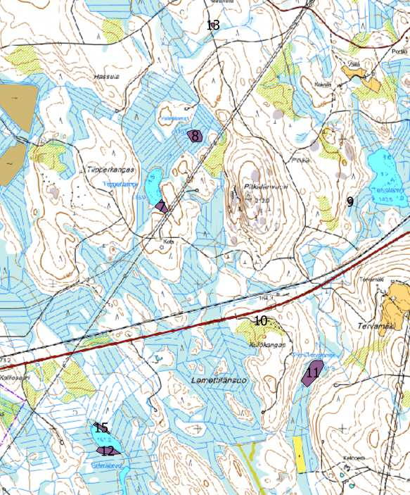 FCG SUUNNITTELU JA TEKNIIKKA OY Raportti 7 (37) Kuva 4. Arvokkaat luontokohteet. Kohdenumero on esitetty alueen kuvauksessa.