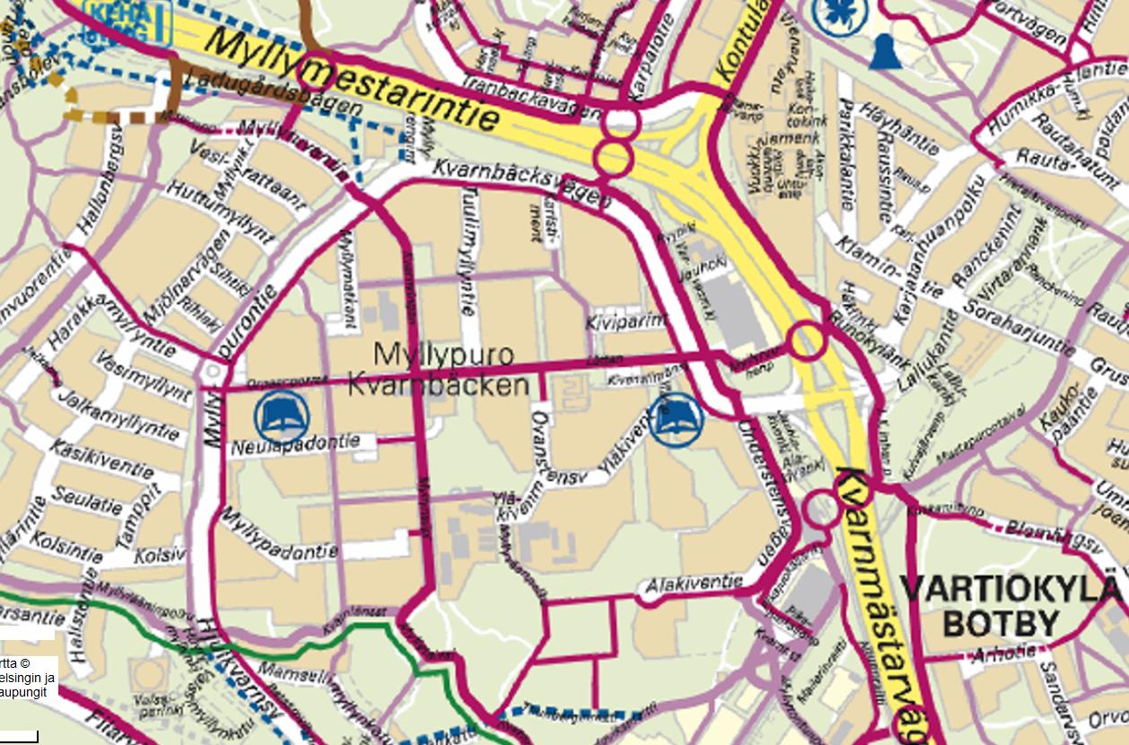 Ote pääkaupunkiseudun pyöräilykartasta Pyöräilyn pääreitit sijoittuvat Orpaanporras- ja