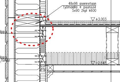 KUVA 52. Yläpohjan ja palokatkoelementin liitos Välipohjan liitokset Vastaavasti välipohjan ja jäykistävien seinien liitoksissa voiman pitää välittyä I- palkin uuman ja paarteiden välillä.