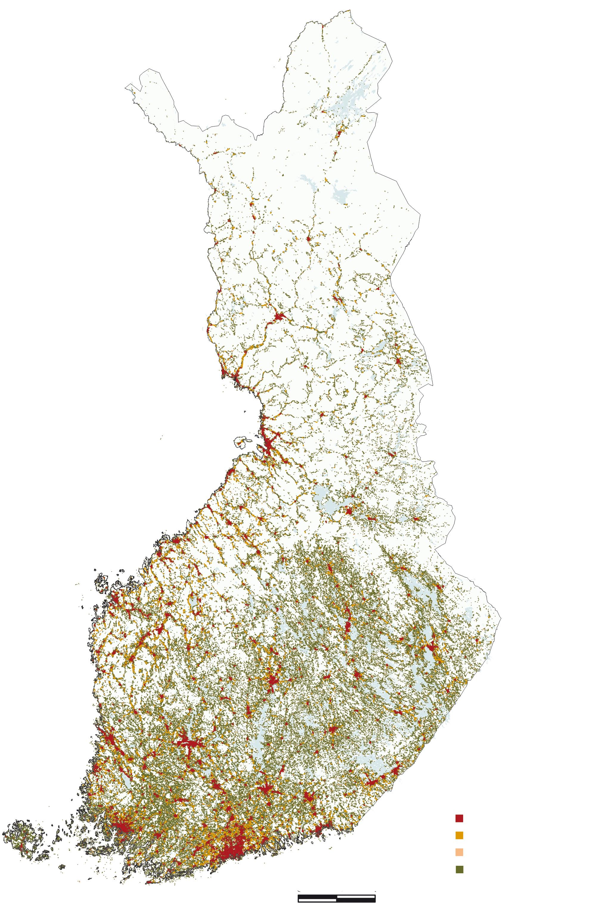 YKR/SYKE Maanmittauslaitoksen lupa nro 7/MYY/07 0 50 100 kilometriä Ruudut, joissa sijaitsee asuinrakennus asutusluokittain Taajama Kylä Pienkylä Harva haja-asutus Kuva 1. Suomen asutusrakenne.