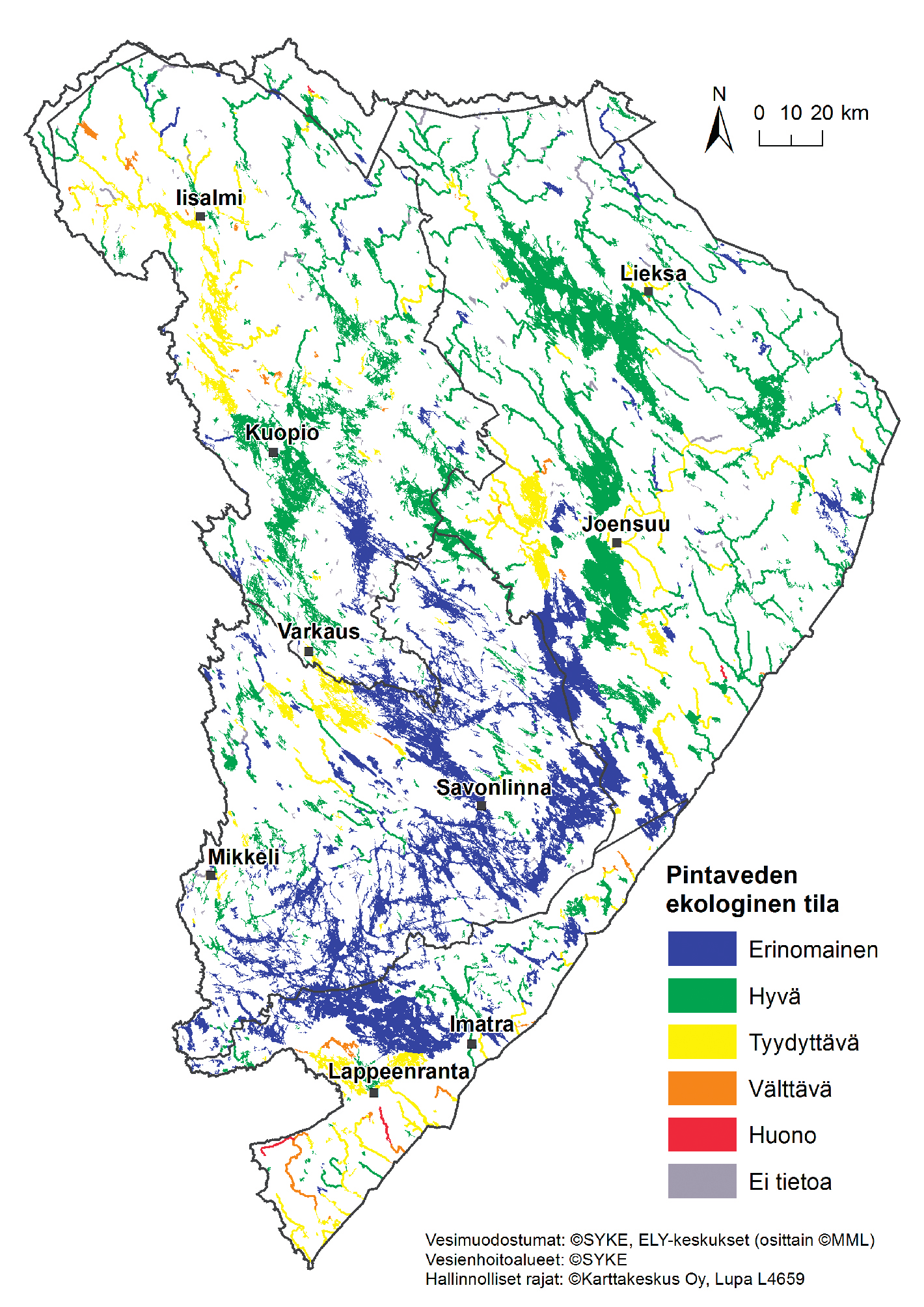 Valtaosa Vuoksen vesienhoitoalueen suurista järvistä, kuten Saimaan osaaltaat, Pielinen ja Kallavesi ovat erinomaisessa tai hyvässä tilassa.