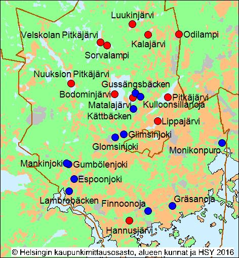 Espoon kaupunki Pöytäkirja 16 Ympäristölautakunta 18.02.2016 Sivu 32 / 43 Kuva 1. Vesistötutkimuksen havaintopaikat.