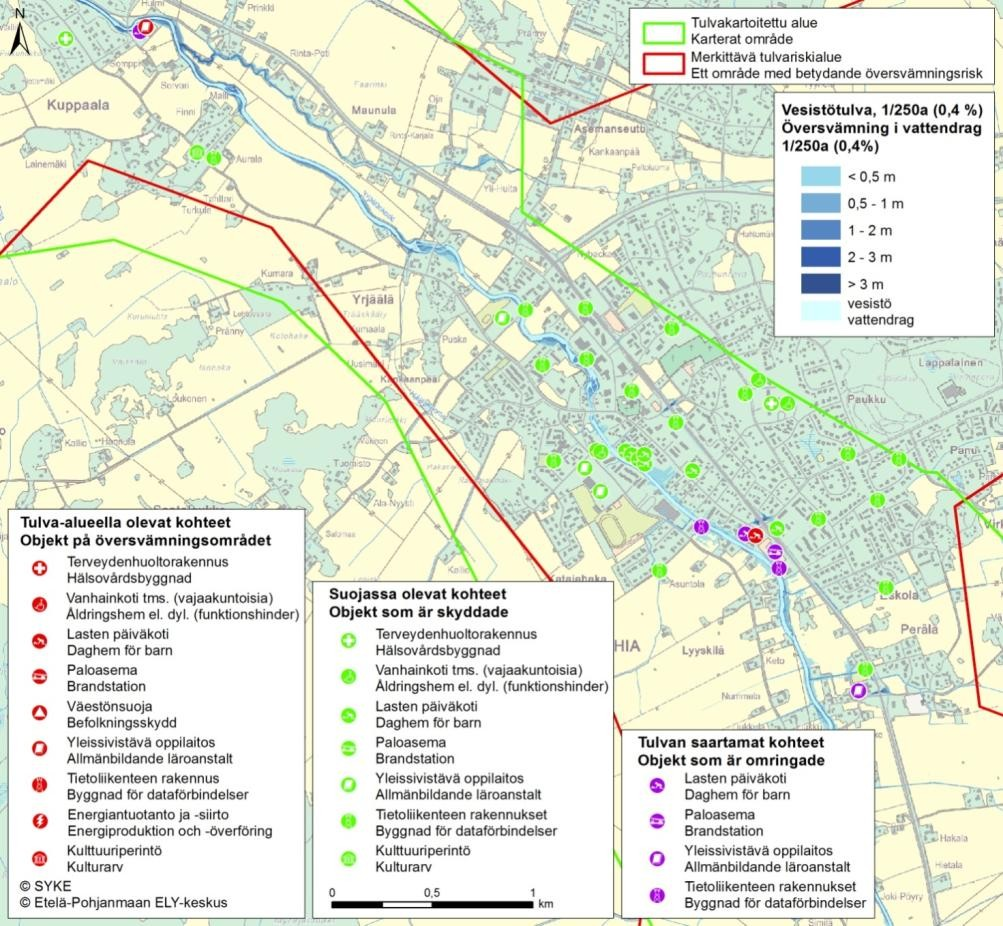 Tulvariskikartoitusraportti iite 6 Kuva 6. aihian keskusta-alueen vaikeasti evakuoitavat erityiskohteet (RHR 2011).