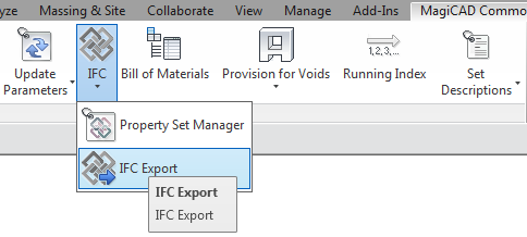 42 (72) 5.6 IFC-export MagiCAD -liitännäinen Tutkimuksen IFC-export-mallissa on käytetty kuvan 36 mukaista komponenttia (liite 2), joka siirretään IFC-tiedostona ulos Revitistä. KUVA 36.