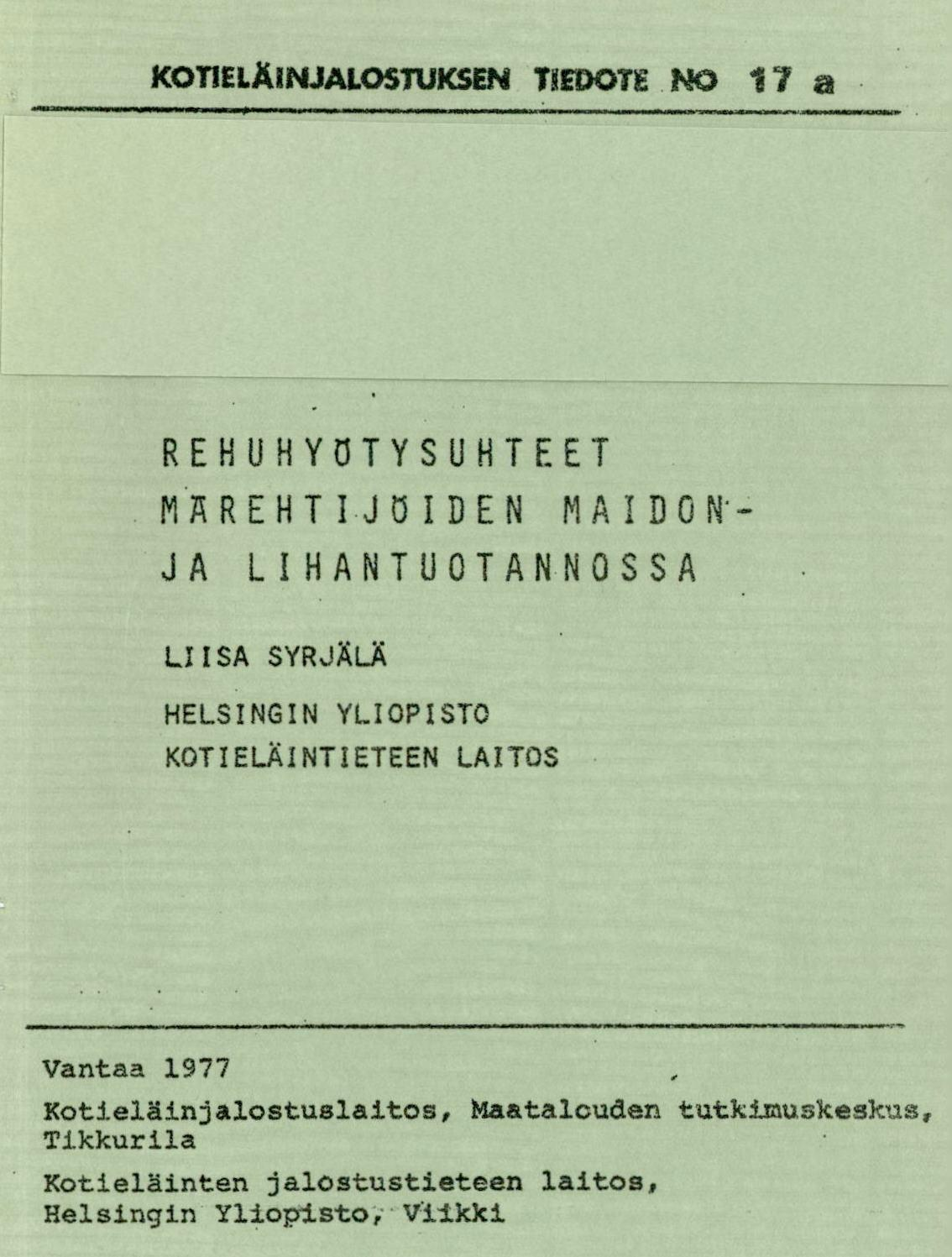 KOTIELÄINJALOSTUKSEN VEDO'K NO 17