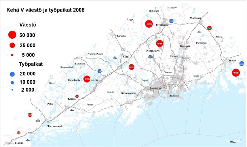 Sen vaikutusalueella on asukkaita noin 245 000 ja työpaikkoja noin 90 000. Eniten asukkaita on Porvoossa, Hyvinkäällä, Nurmijärvellä ja ohjalla.