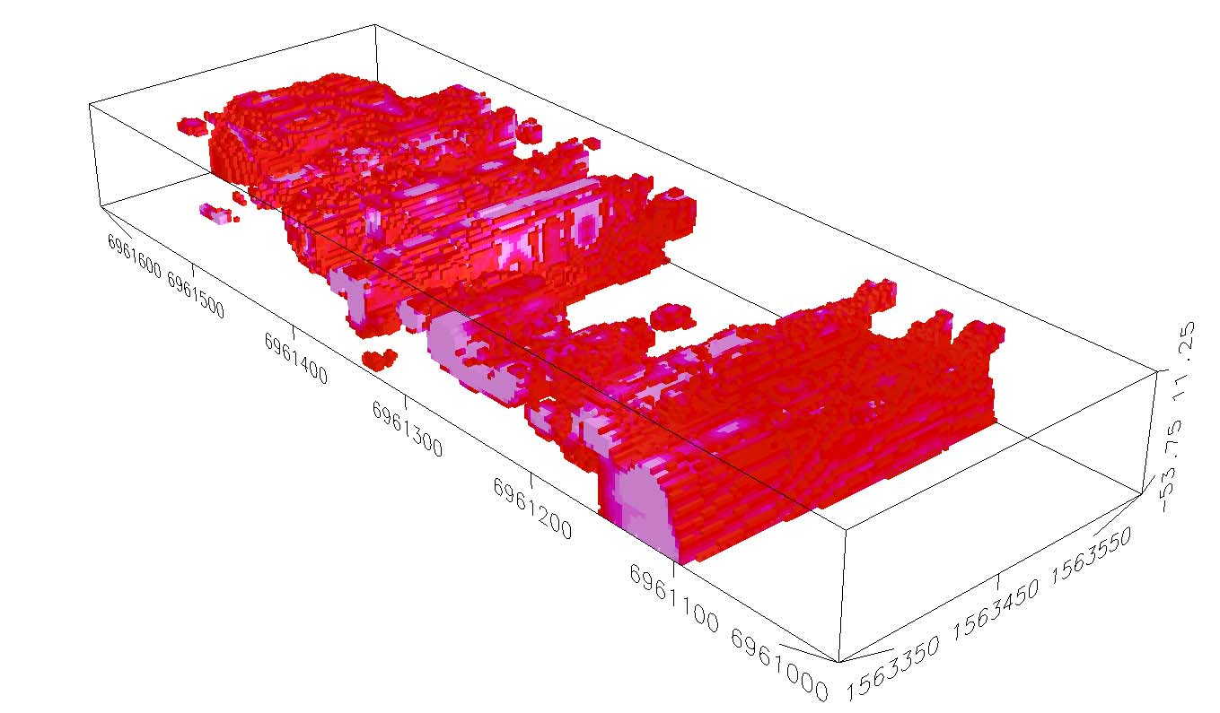 5 Kuva 5. Välikorven 3D-IP inversiotulos. Väriskaala 40-50 msec.