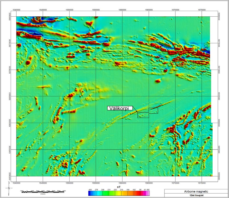 Figure 1. Aeromagnetic map from Ilmajoki, map sheet 1244.