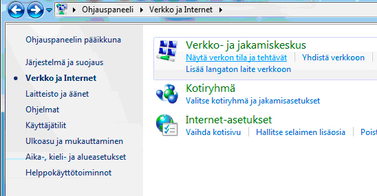 Käynnistä Ohjauspaneeli - Windows 7 valitse Käynnistä ->