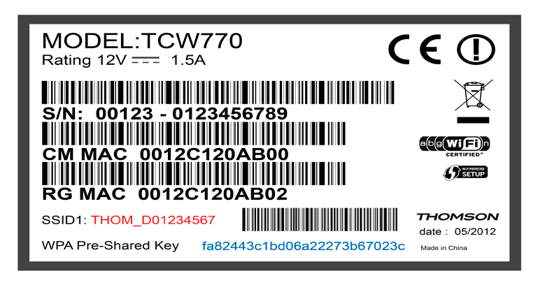 3. Langaton (WLAN) -valmissalaus Modeemien WLAN-tehdasasetukset (löytyy modeemin pohjassa olevasta tarrasta): Thomson 750/770/870