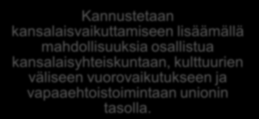 unionin päämääristä edistämällä kansalaiskeskustelua ja verkostoitumista Kannustetaan