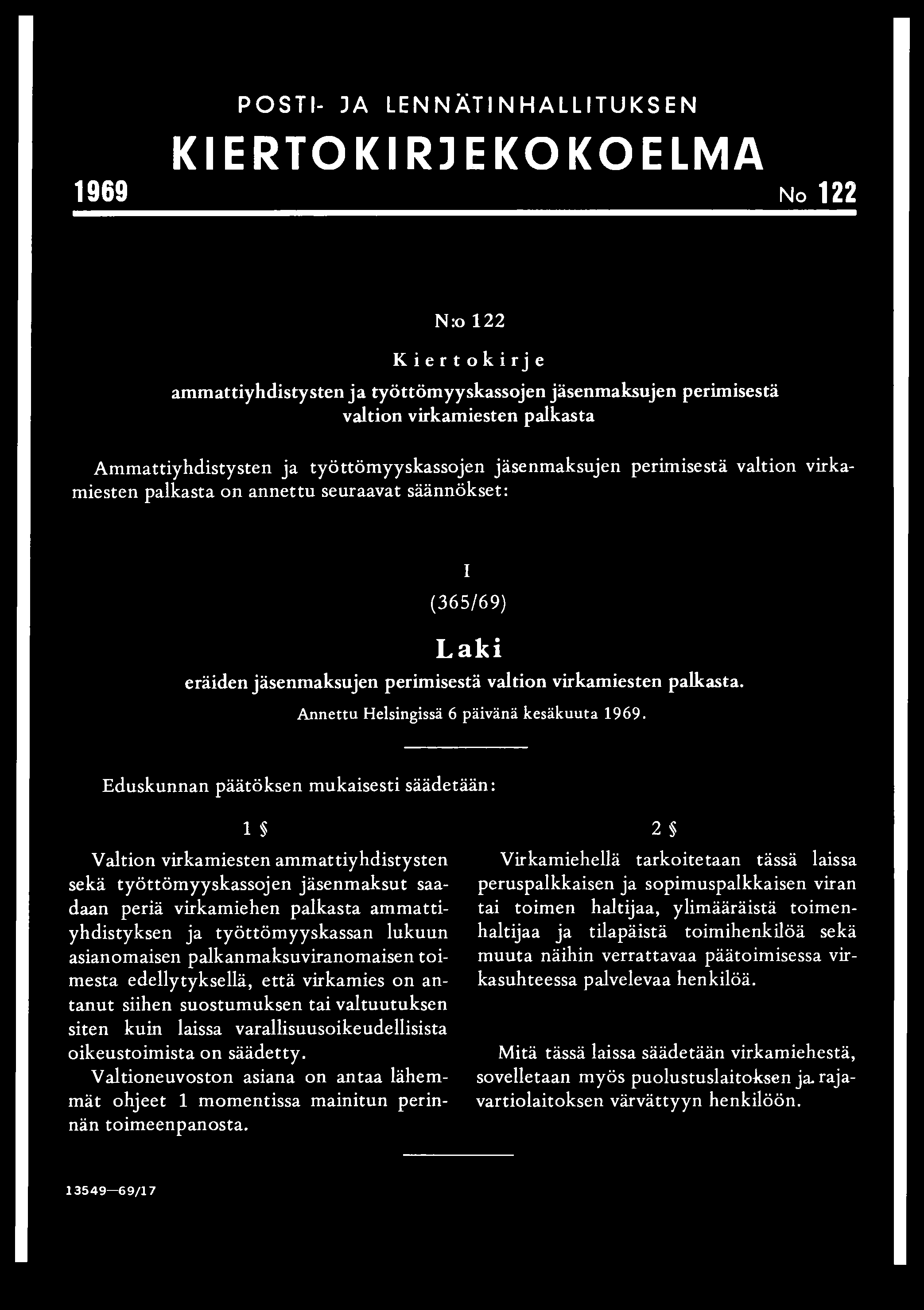 Annettu Helsingissä 6 päivänä kesäkuuta 1969.