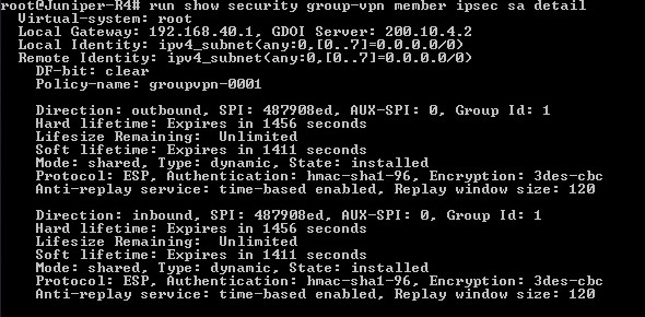 Seuraavaksi tarkasteltiin IPSec turva-assosiaatiota member näkökulmasta samalla R4- reitittimellä.