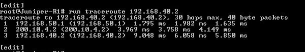 Aluksi tehtiin traceroute kysely molemmista R1 ja R2 toisilleen jotta nähtiin, että liikenne kulkee halutulla tavalla tunnelissa. 65 Kuvioista 37. ja 38.