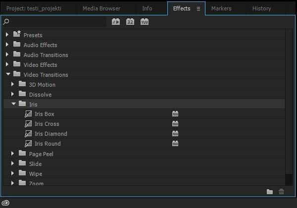 Kuva 9: Aikajana 1. Itse aikajana, jossa näkee videoiden, äänien yms. keston 2. Toggle Track Output, kyseisellä painikkeella pystyy piilottamaan tai ottamaan näkyviin videon. 3. Videoleikkeet. 4.