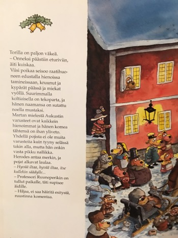 Kertoja: Torilla on paljon väkeä.