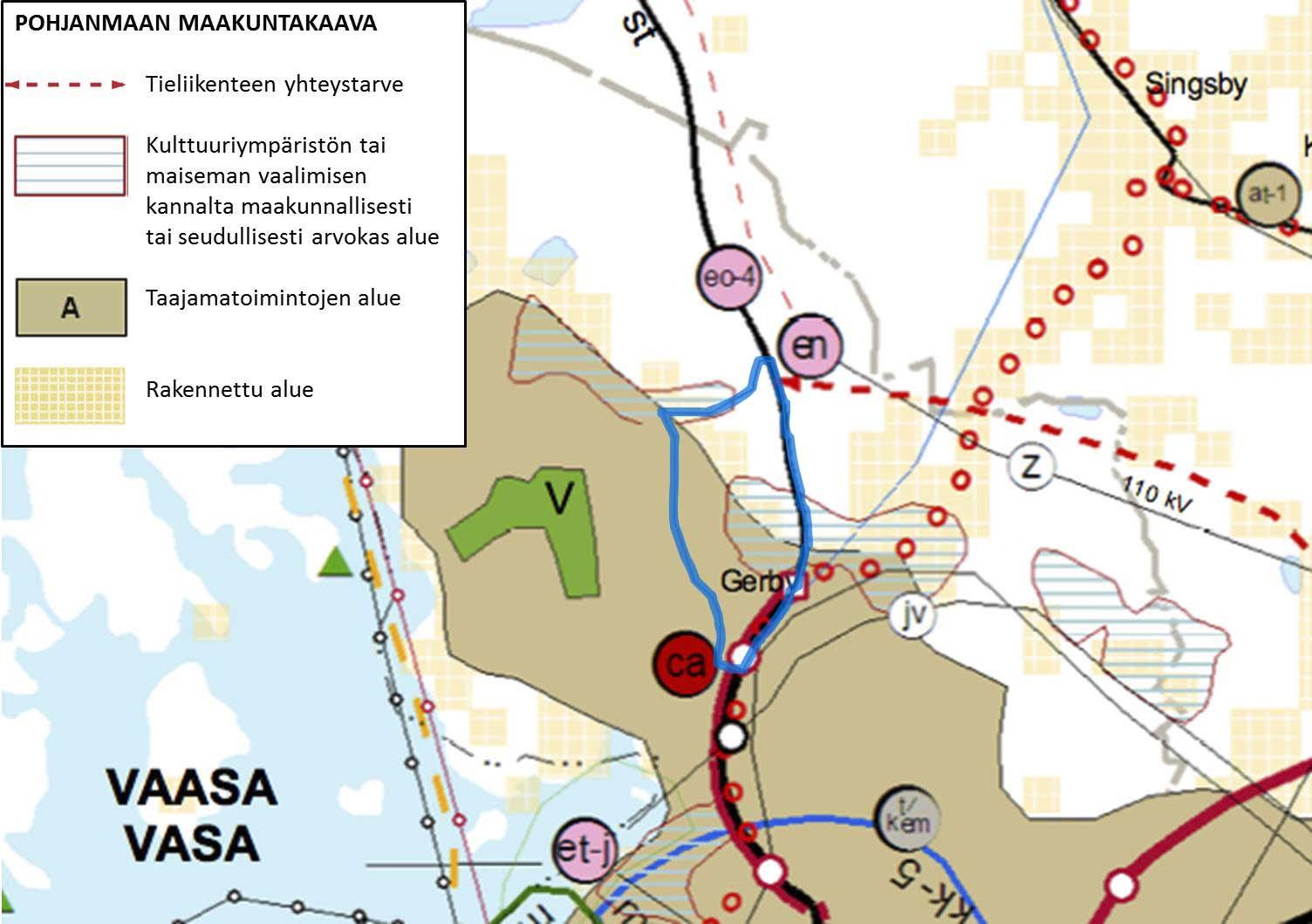 15 3.3 Suunnittelutilanne Maakuntakaava Selvitysalueella on maakuntavaltuuston 29.9.2008 hyväksymä ja ympäristöministeriön 21.12.2010 vahvistama maakuntakaava.