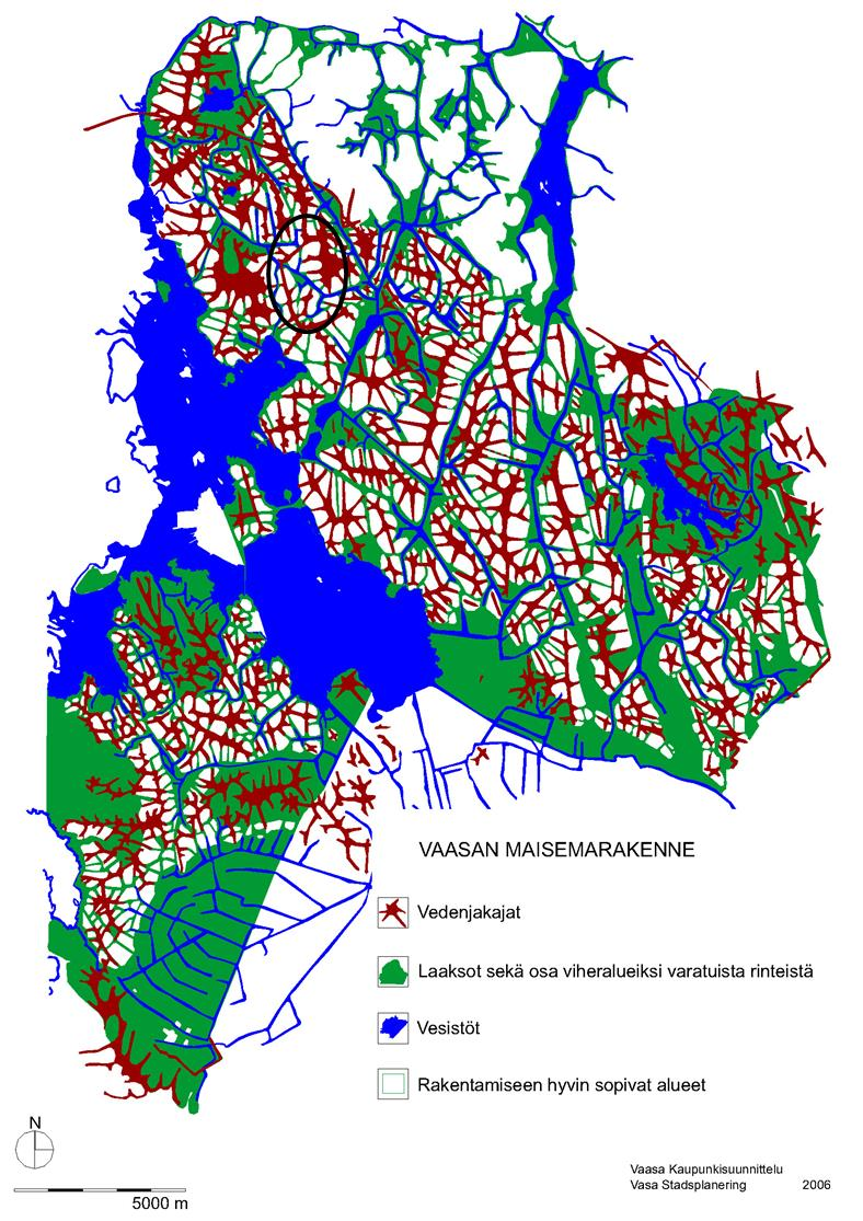 25 Selvitysalueen sijainti Vaasan maisemarakenteessa on esitetty kuvassa 9.