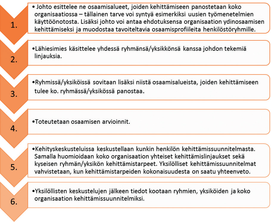 Osaamisen kehittämissuunnitelmissa etsitään kartoitustulosten pohjalta kriittiset osaamisalueet sekä osaamisen kehittämisen painopisteet.